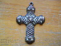 Large silver-plated cross with semi-precious stones