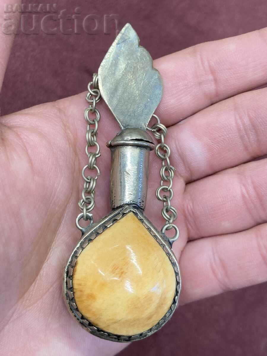 Old Metal Perfume Bottle on a Bone Chain