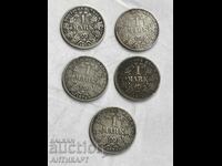 5 сребърни монети 1 марка Германия сребро 1874 A B C F G