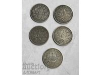 5 Silver Coins 1 Mark Germany Silver 1904 A E F G J
