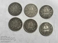 6 monede de argint 1 marcă Germania Argint 1875 A B C E F H