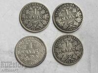 4 сребърни монети 1 марка Германия сребро 1876 D F G J
