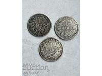 3 сребърни монети 1 марка Германия сребро 1881 A D и F
