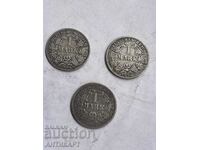 3 Silver Coins 1 Mark Germany Silver 1886 A E and F