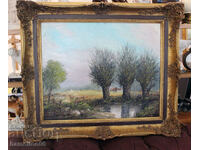 Old picture, Oil paints, landscape, wooden frame