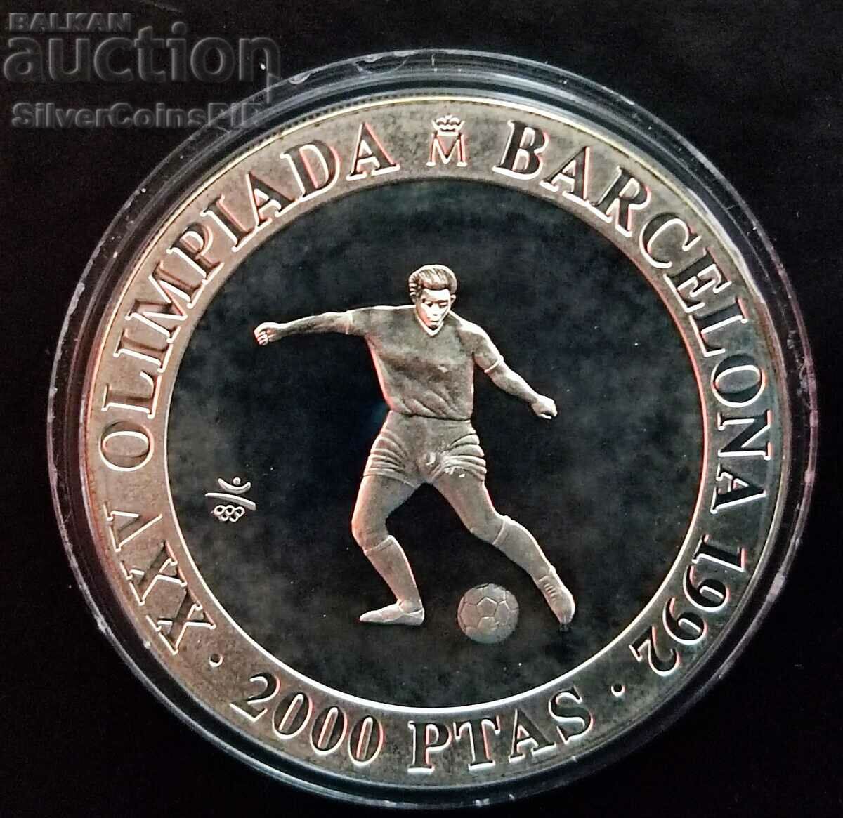Silver 2000 Pesetas Football Olympics 1990 Spain