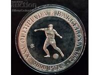 Argint 2000 Pesetas Jocurile Olimpice de fotbal 1990 Spania
