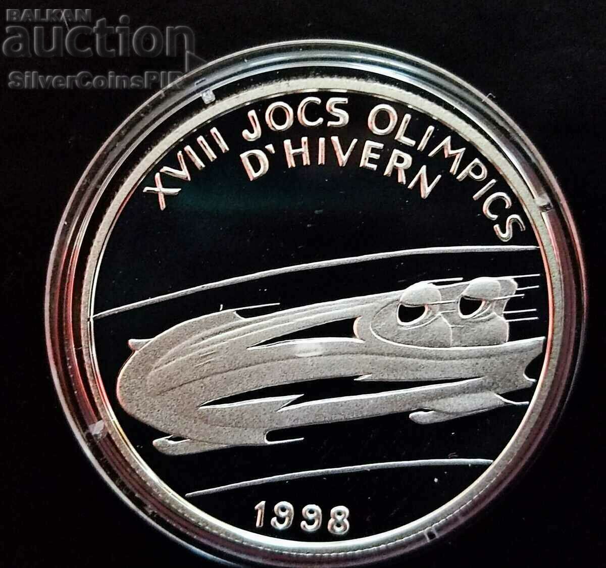 Argint 2 Dinari Jocurile Olimpice de Bobsleigh 1997 Andorra
