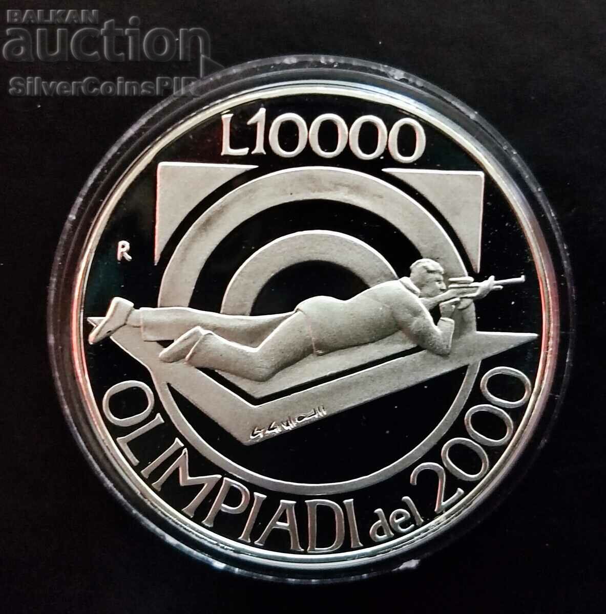 Silver 10000 Lira Shooting Olympics 1999 San Marino
