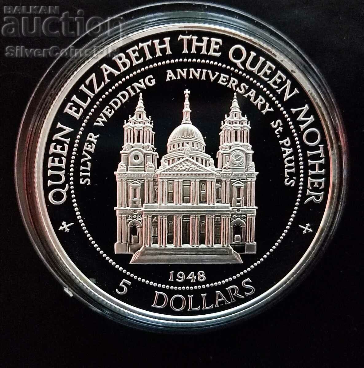Сребро 5$ Катедрала Свети Павел 1995 Острови Кук