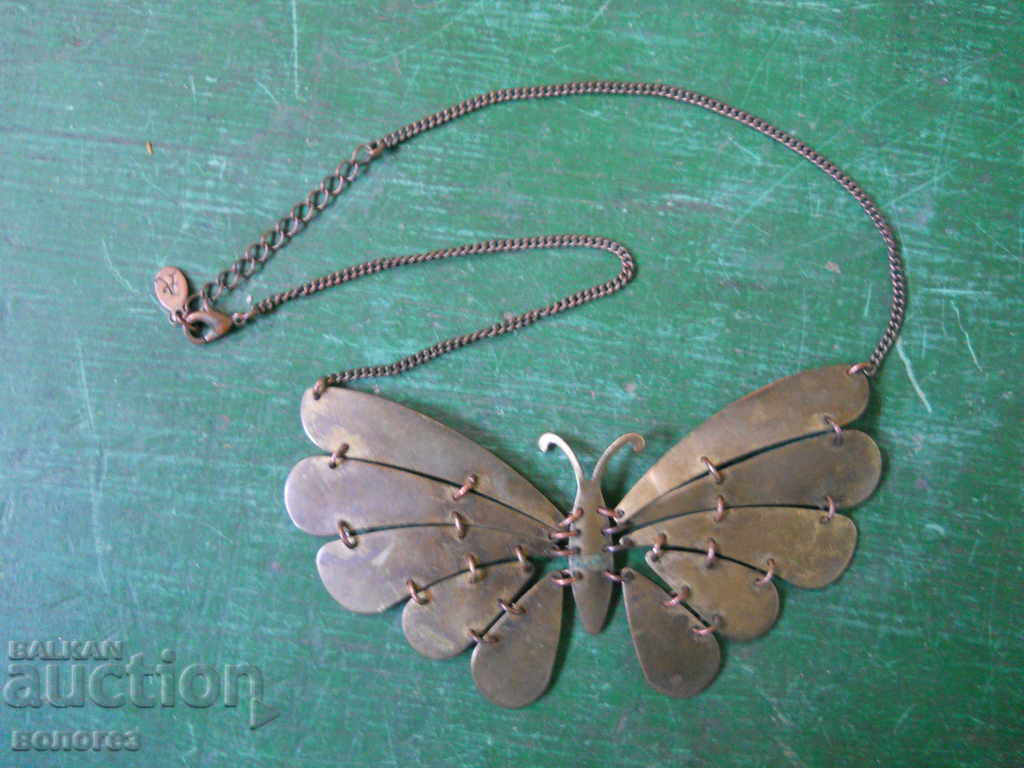 Antique bronze necklace - butterfly