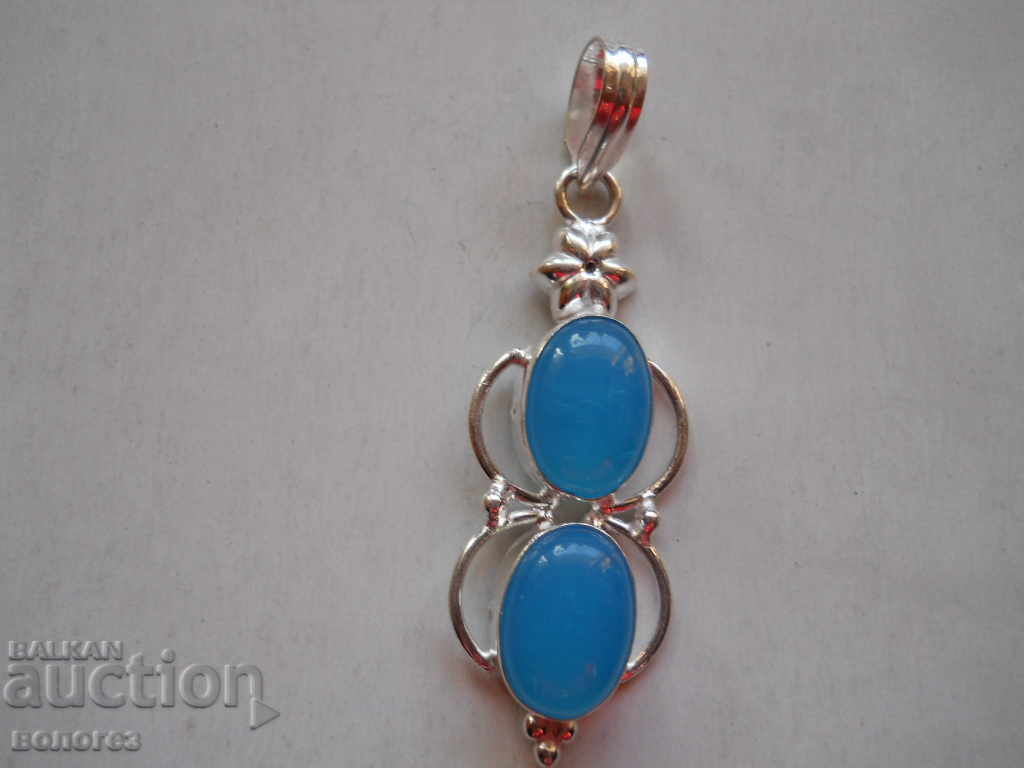Silver-plated locket with sapphire (blue chalcedony)