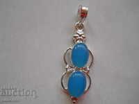 Silver-plated locket with sapphire (blue chalcedony)