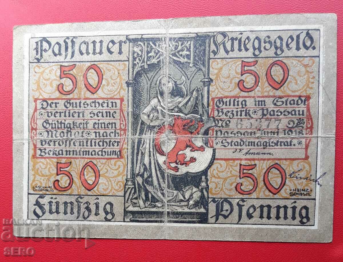 Bancnota-Germania-Bavaria-Passau-50 pfennig 1918