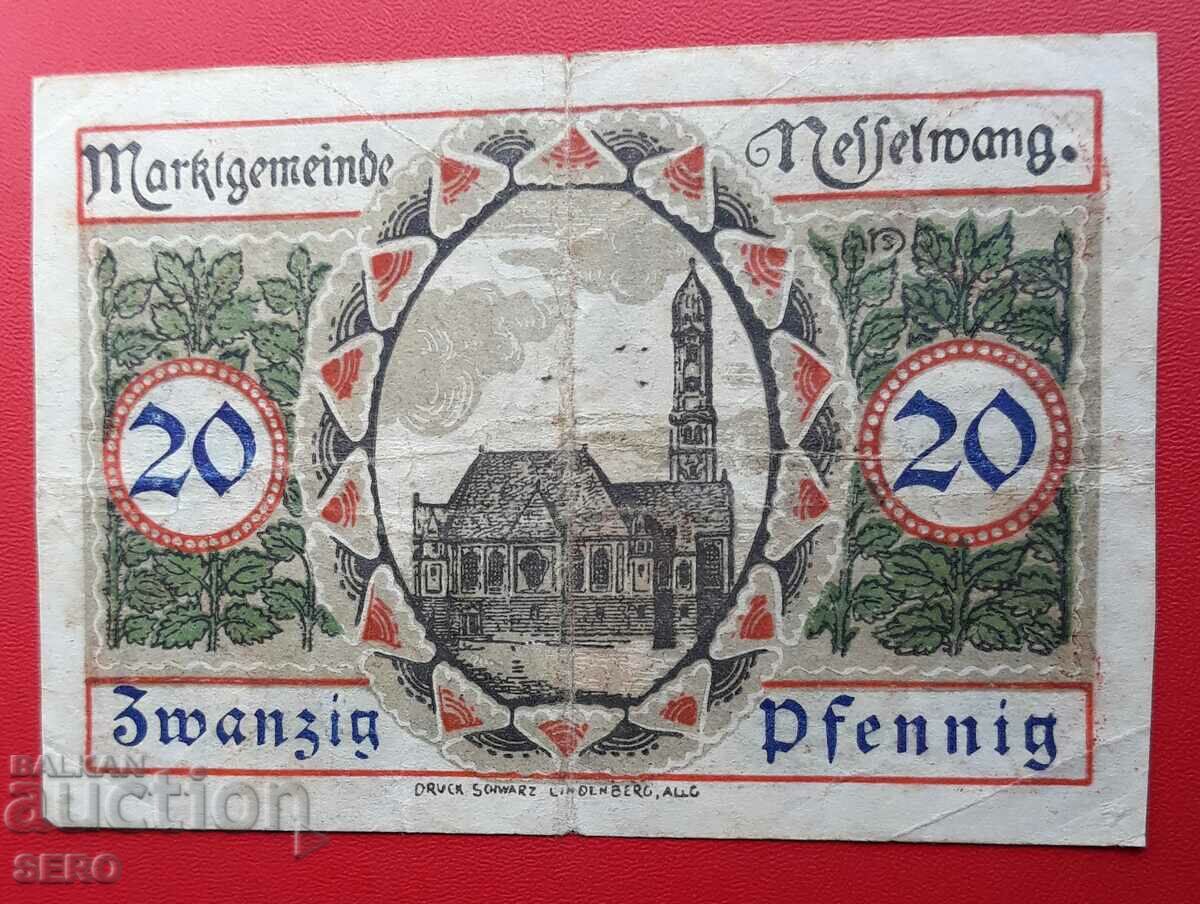 Τραπεζογραμμάτιο-Γερμανία-Βαυαρία-Nesselwang-20 Pfennig 1918