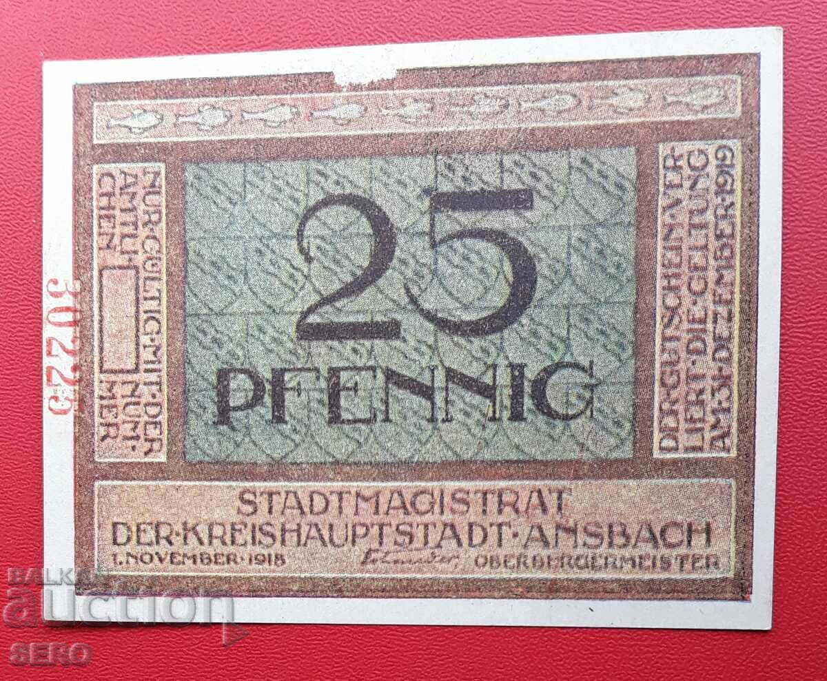 Банкнота-Германия-Бавария-Ансбах-25 пфенига 1919