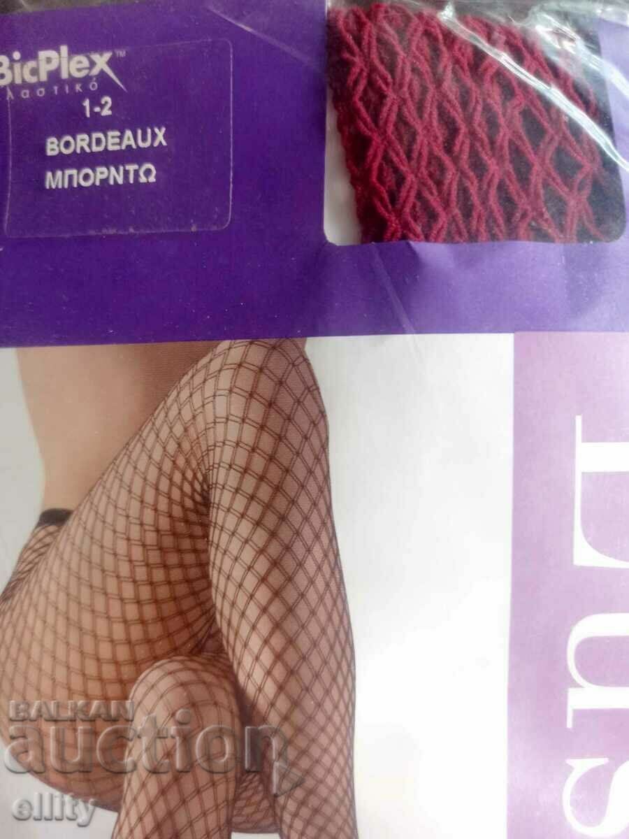 Greek brand fishnet tights, burgundy