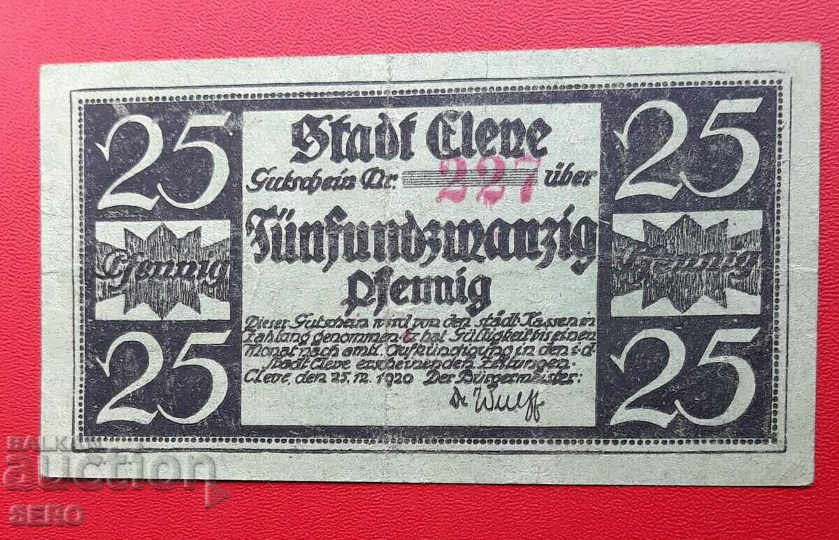 Bancnota-Germania-S.Rhein-Westphalia-Kleve-25 Pfennig 1920