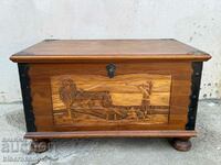 Beautiful old chest with wood carving, no marks