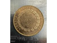 Monedă de aur franceză de 50 de franci 1904 Geniu