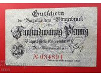 Bancnota-Germania-Prusia-Bingerbrück-25 Pfennig 1917