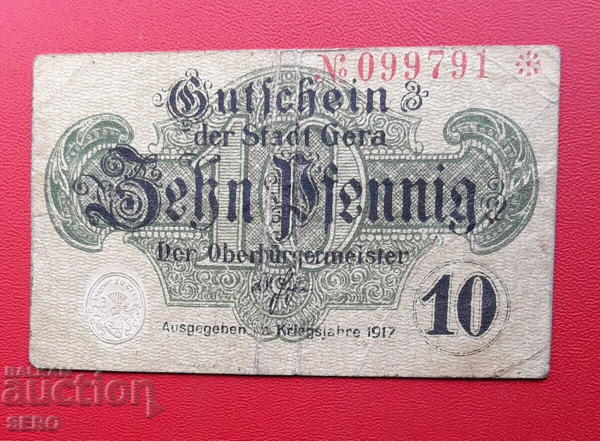 Τραπεζογραμμάτιο-Γερμανία-Θουριγγία-Γέρα-10 Pfennig 1921