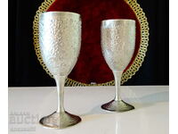 Two wine glasses, goblet, pearl pewter Norway.