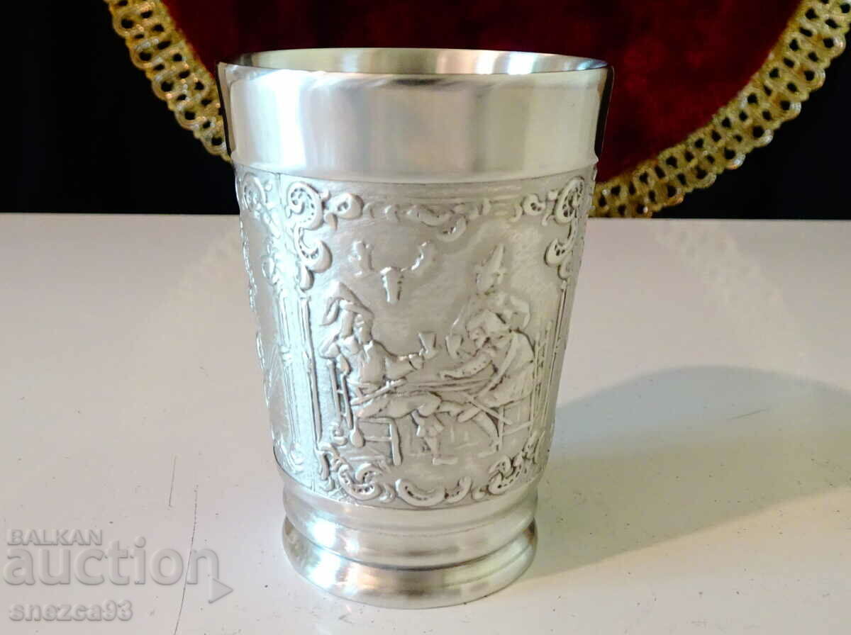 Κασσιτέρινη κούπα για κρασί, κυνήγι, σταφύλια, λυκίσκο Κασσιτέρινη κούπα για κρασί, κυνήγι, σταφύλια, λυκίσκο