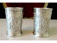 Two tin cups with embossed pictures for Tourism, Camping.