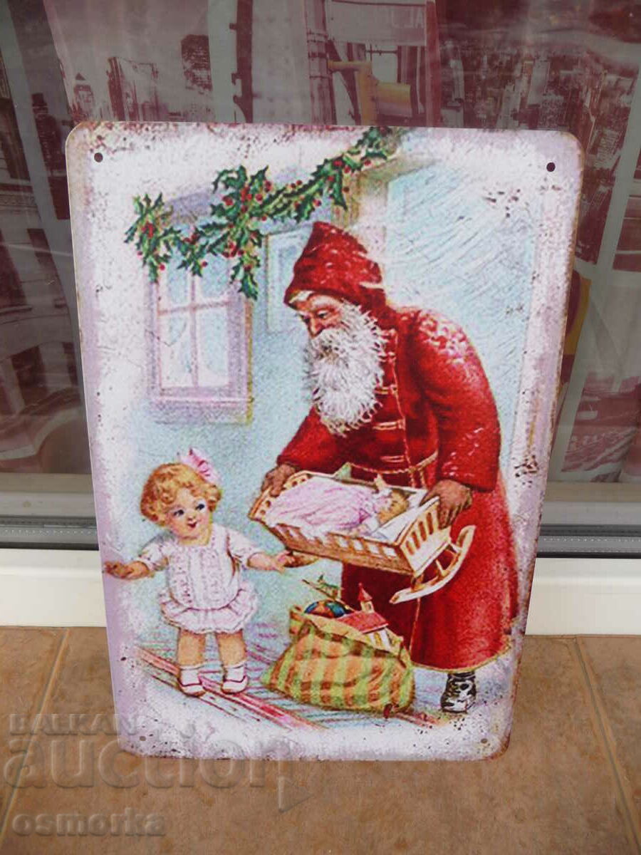 Metal plate miscellaneous Santa Claus gives gifts to children Mraz