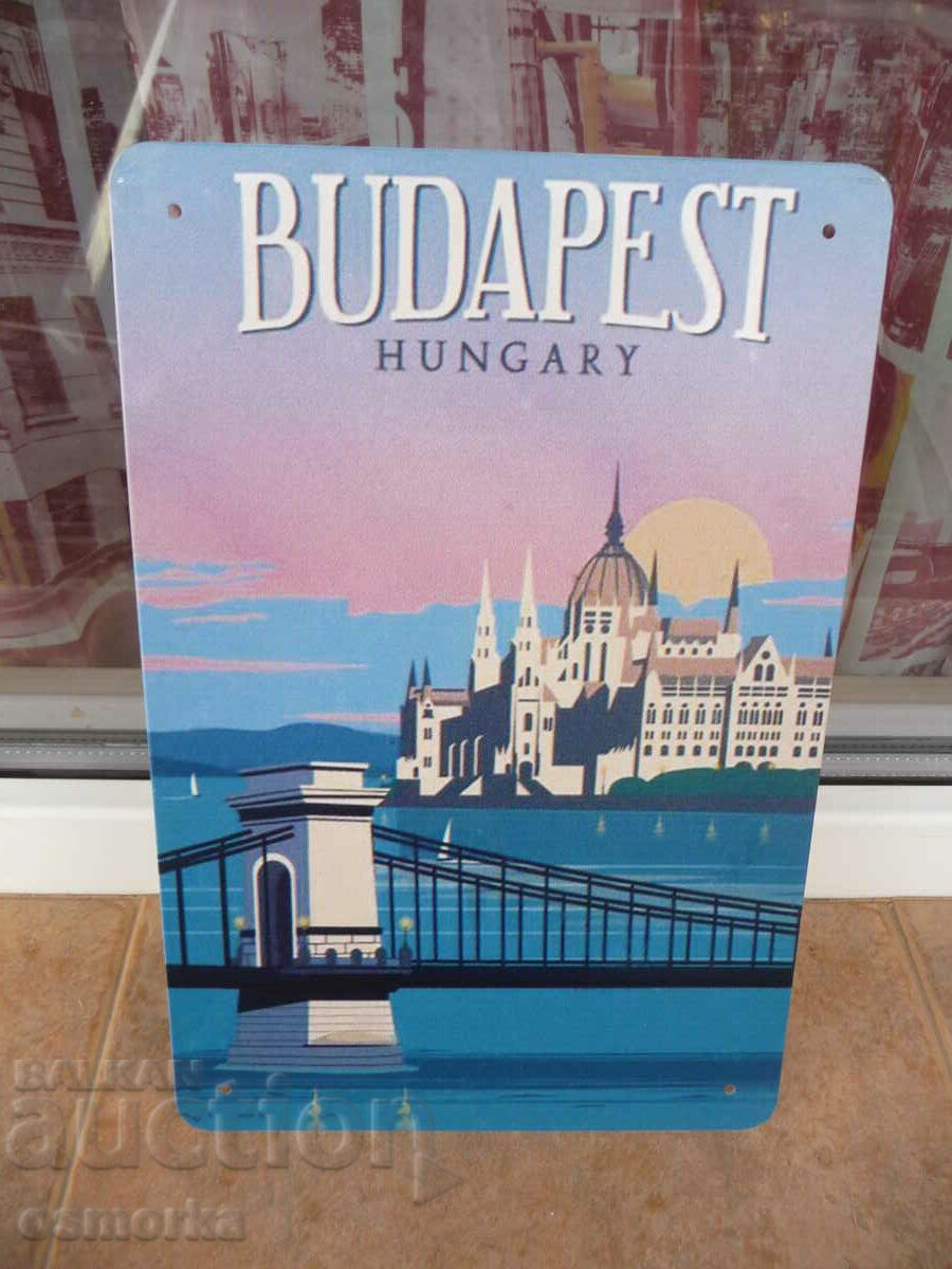 Μεταλλική πινακίδα Βουδαπέστη Ουγγαρία Δούναβης η ιστορία της παλιάς πόλης mo
