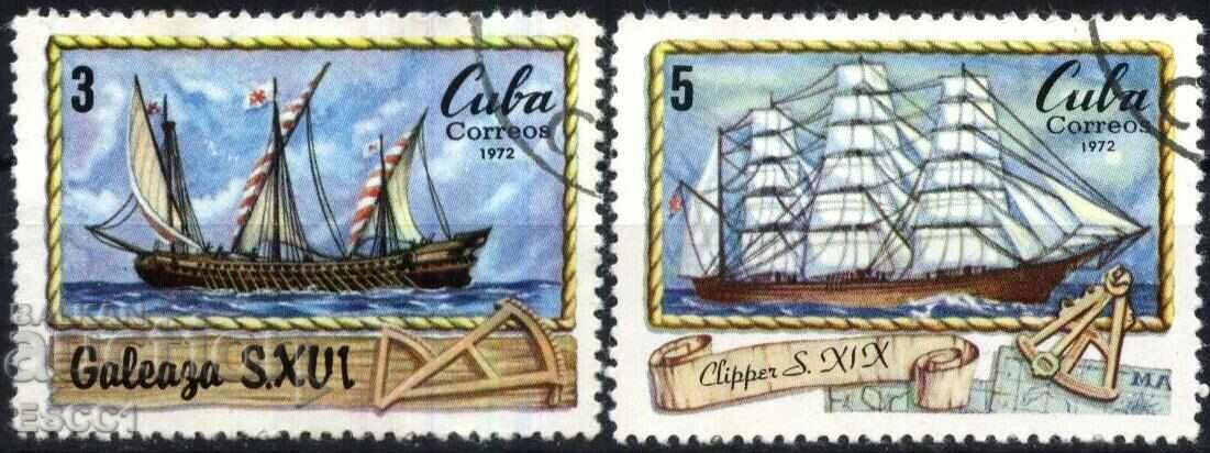 Клеймовани марки Кораби Платноходи 1972  от Куба