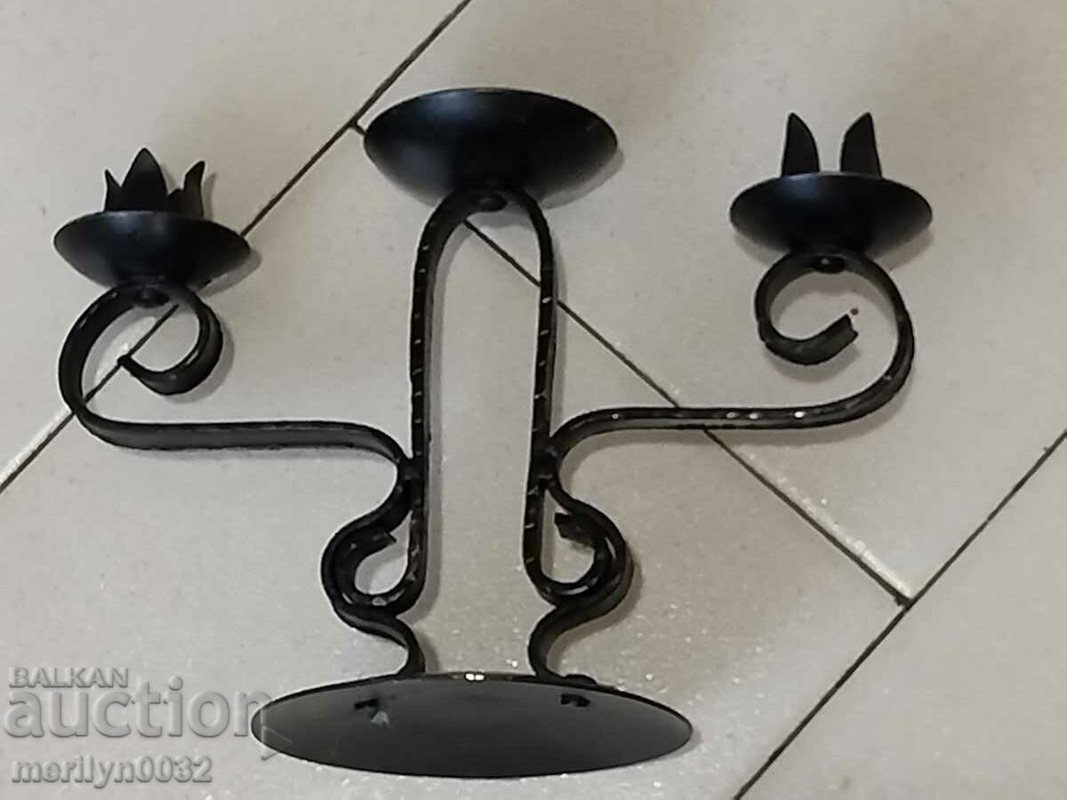 Auction Old wrought iron candlestick lamp Auction Old wrought iron candlestick lamp