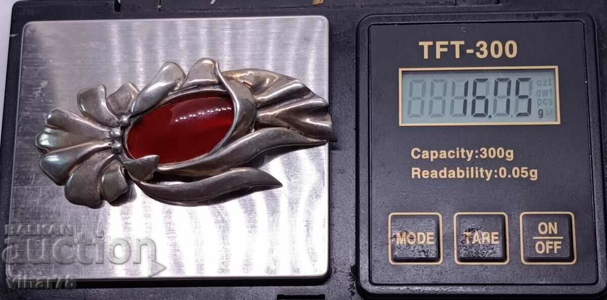 Broșă din corniola din argint veche - 7