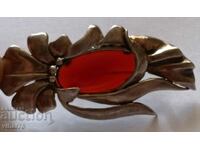 Old silver carnelian brooch
