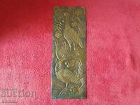 Old metal copper plate Birds Flowers