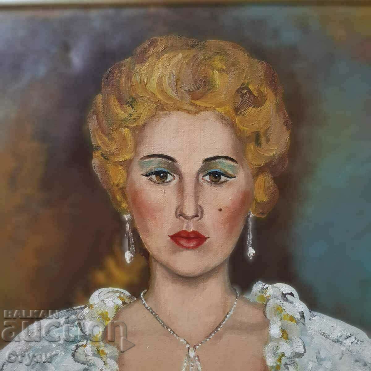 Auction  Portrait of Gena Dimitrova by D. Mushanova, oil, 70.5 x 56.5 cm