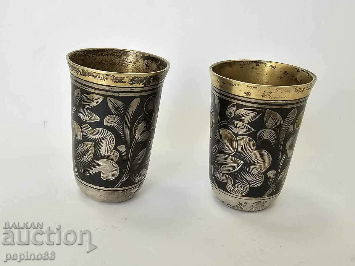 Russian Silver cups with gilding and Niello