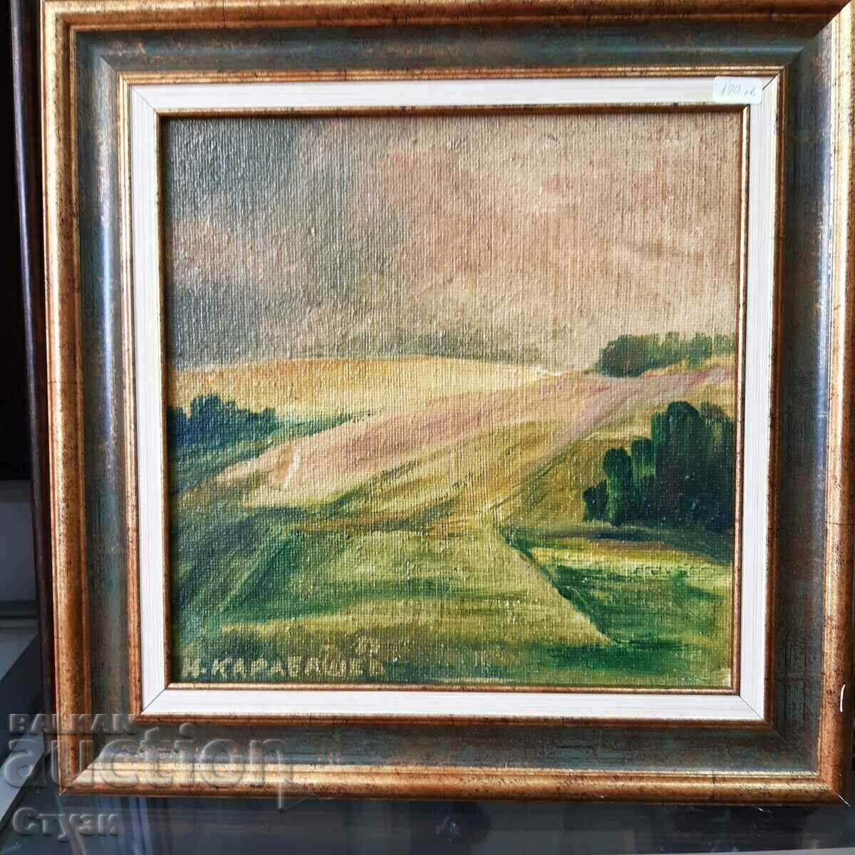 Tablou „Peisaj polonez”, autor N. Karabashev, ulei, 29x29 cm