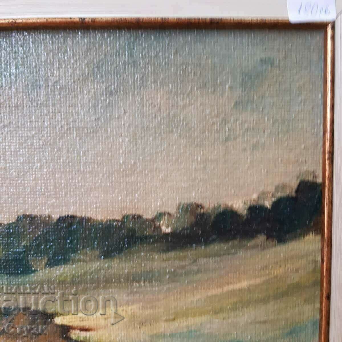 Livrarea Tablou „Peisaj cu râu”, autor N.Karabashev, ulei, 29x29 cm