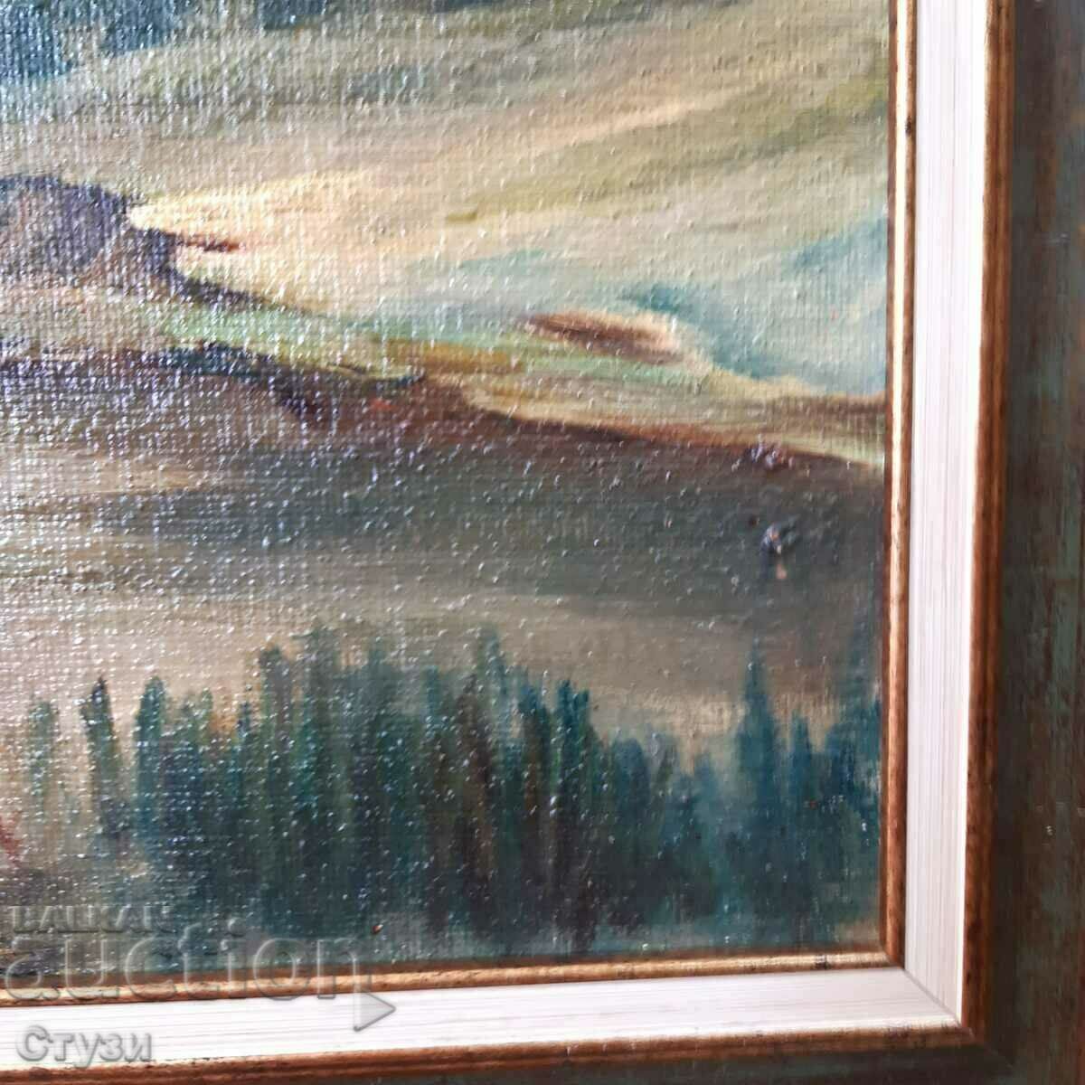 Tablou „Peisaj cu râu”, autor N.Karabashev, ulei, 29x29 cm - 5 Tablou „Peisaj cu râu”, autor N.Karabashev, ulei, 29x29 cm - 5