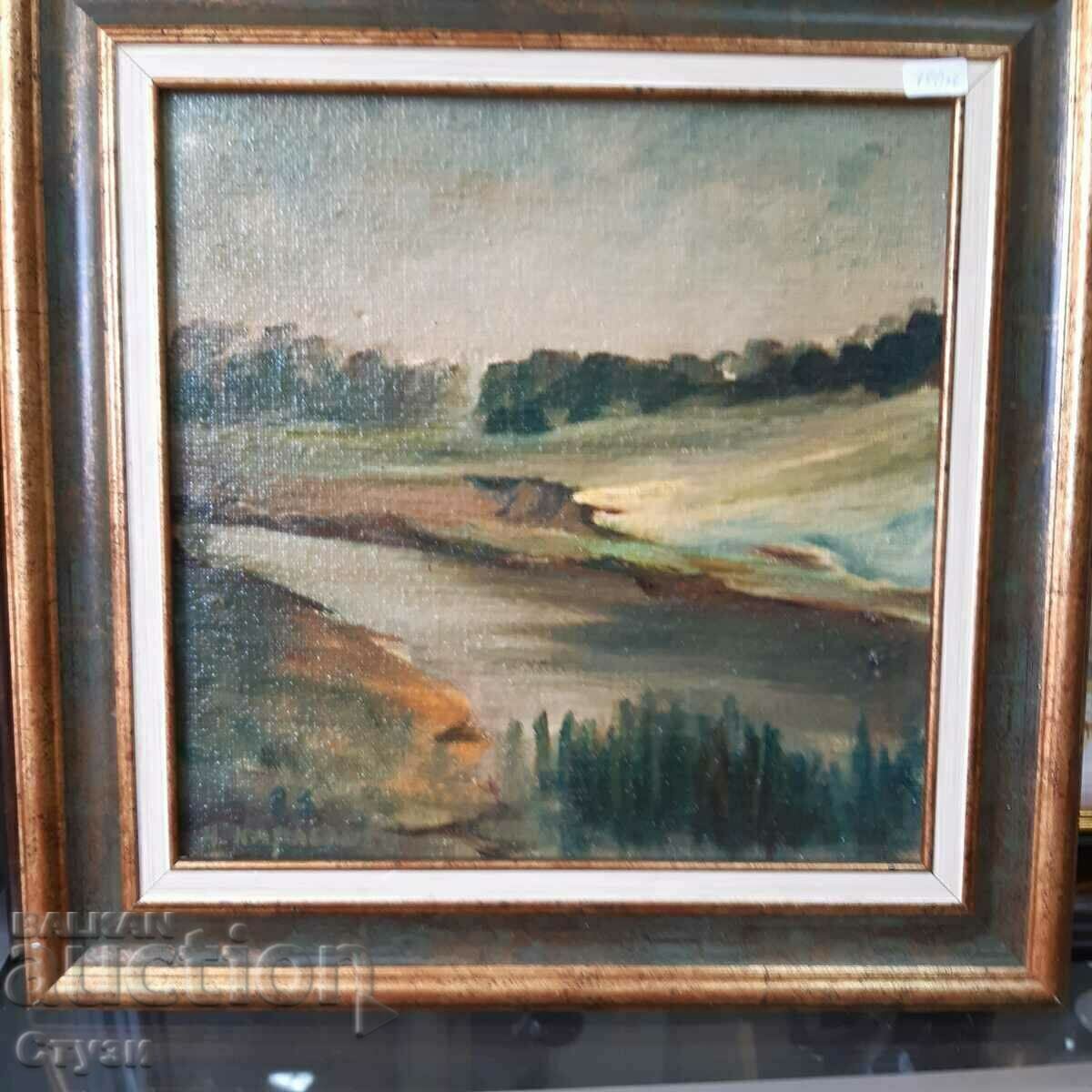 Tablou „Peisaj cu râu”, autor N.Karabashev, ulei, 29x29 cm Tablou „Peisaj cu râu”, autor N.Karabashev, ulei, 29x29 cm