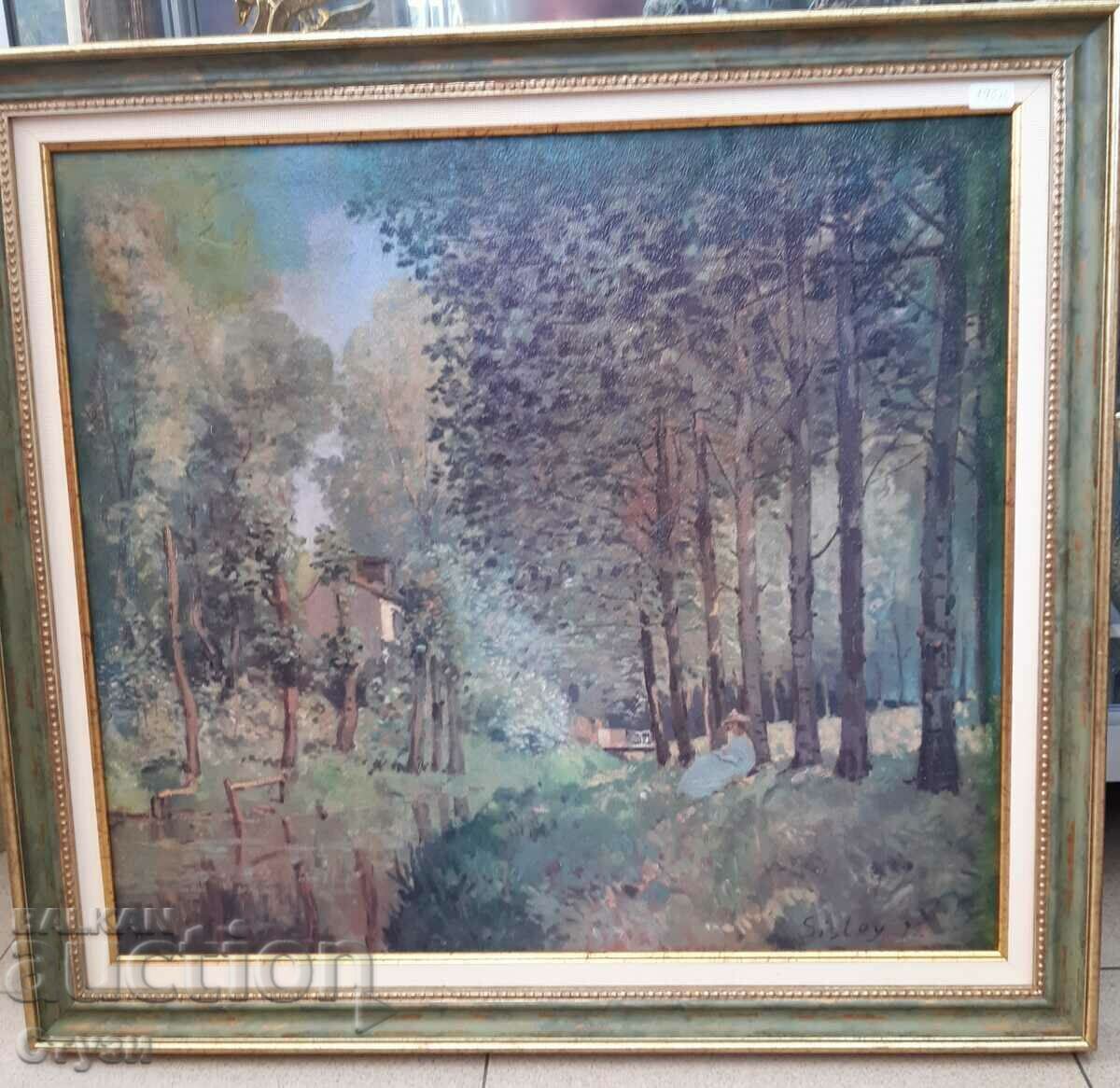 Reproducere în ulei a unui tablou de Alfred Sisley, 47x52 cm