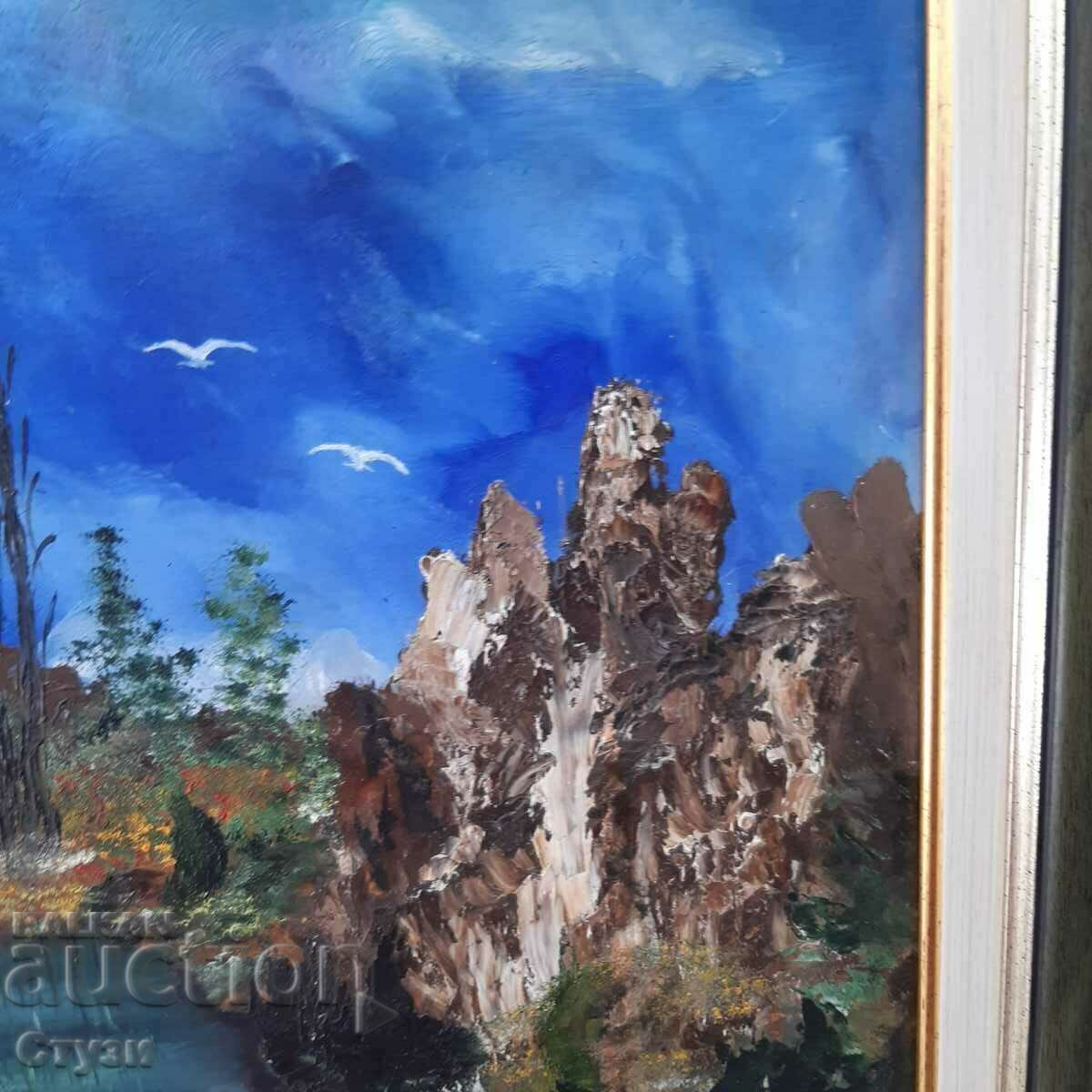 Licitație Peisaj cu râu, I. Dimitrov, ulei, 37x50 cm - Lichidare de stoc