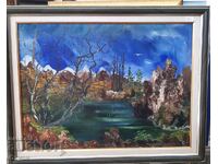 Tablou „Peisaj cu râu”, autor Y. Dimitrov, ulei, 37x50 cm