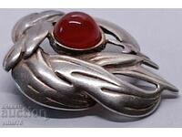 Old silver carnelian brooch