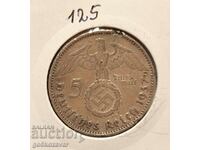 Германия трети райх 5 марки 1937г Сребро !