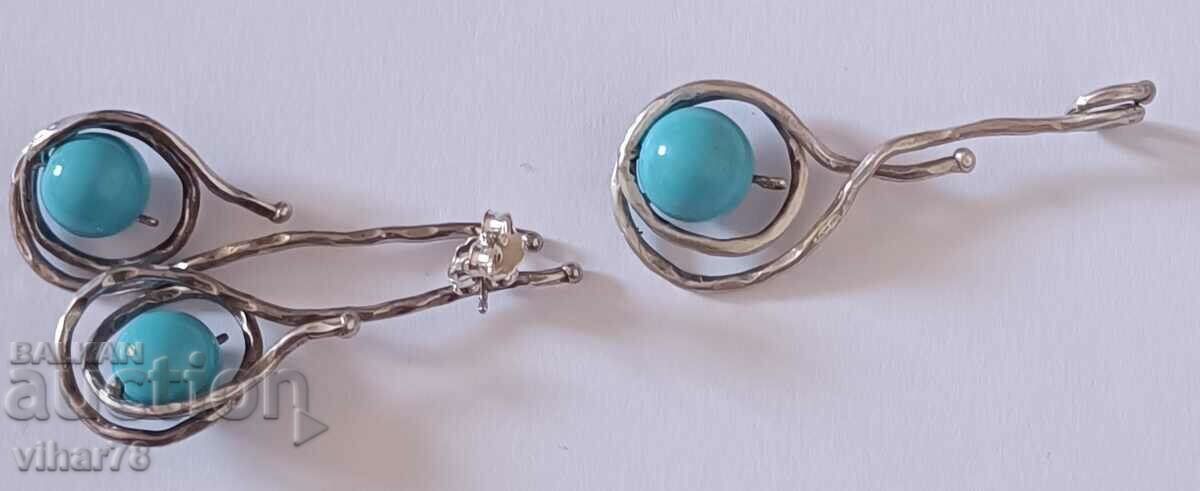 Δημοπρασία Ασημένια σκουλαρίκια με τιρκουάζ μενταγιόν Δημοπρασία Ασημένια σκουλαρίκια με τιρκουάζ μενταγιόν