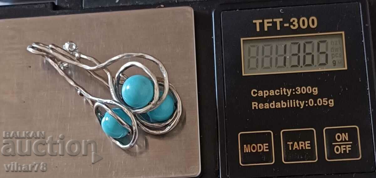 Ασημένια σκουλαρίκια με τιρκουάζ μενταγιόν - 5 Ασημένια σκουλαρίκια με τιρκουάζ μενταγιόν - 5