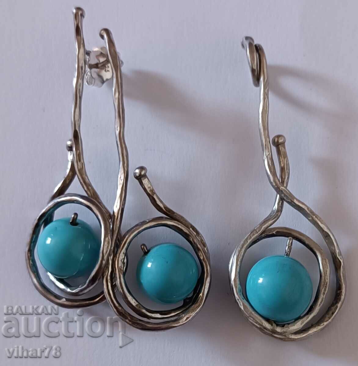 Ασημένια σκουλαρίκια με τιρκουάζ μενταγιόν - 6 Ασημένια σκουλαρίκια με τιρκουάζ μενταγιόν - 6